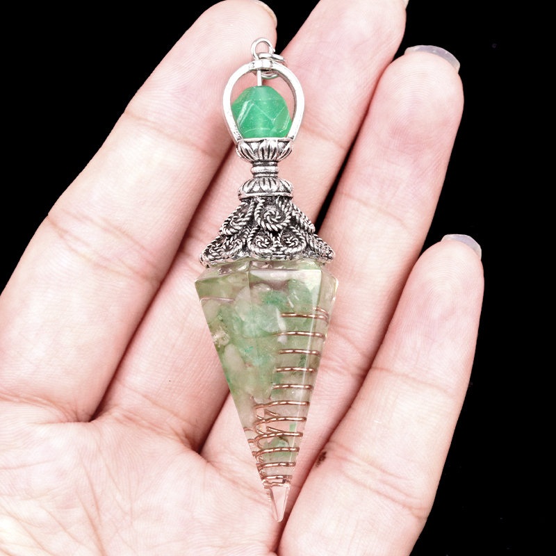 Chip Stone Resin Hexagonal Cone Antique Silver Pendulum Pendant(approx 20x40mm) for making jewelry