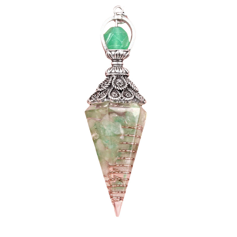Chip Stone Resin Hexagonal Cone Antique Silver Pendulum Pendant(approx 20x40mm) for making jewelry