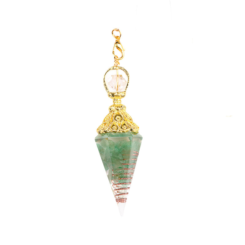 Chip Stone Resin Hexagonal Cone Gold Pendulum Pendant(approx 20x40mm) for making jewelry