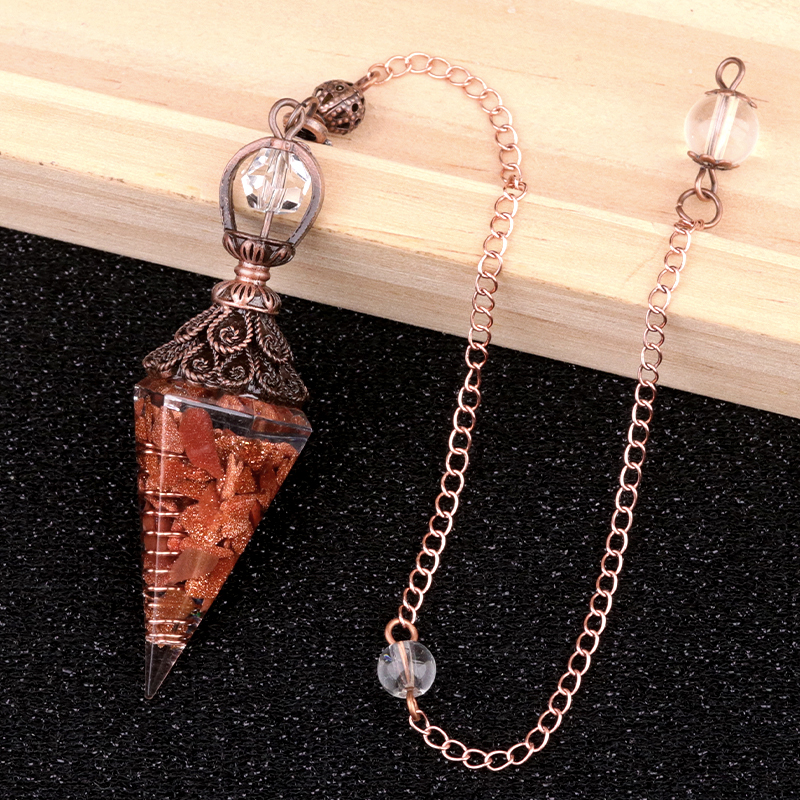 Chip Stone Resin Hexagonal Cone Antique Bronze Pendulum Pendant For Making Jewelry