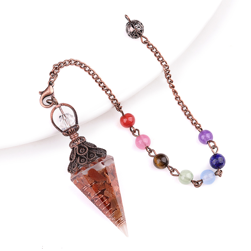 Chip Stone Resin Hexagonal Cone Antique Bronze Pendulum Pendant For Making Jewelry