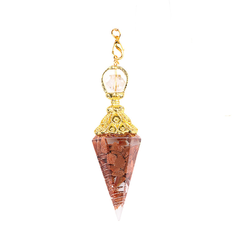 Chip Stone Resin Hexagonal Cone Gold Pendulum Pendant(approx 20x40mm) for making jewelry