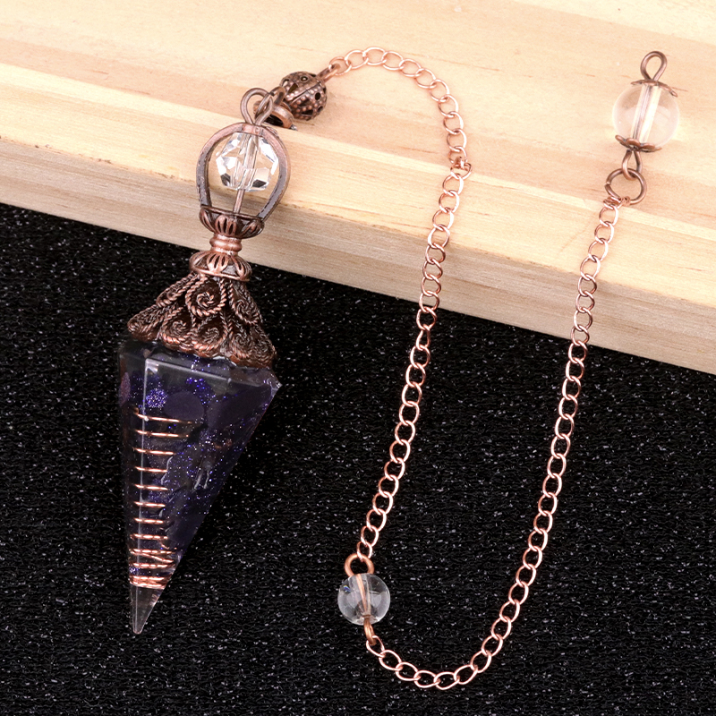 Chip Stone Resin Hexagonal Cone Antique Bronze Pendulum Pendant For Making Jewelry