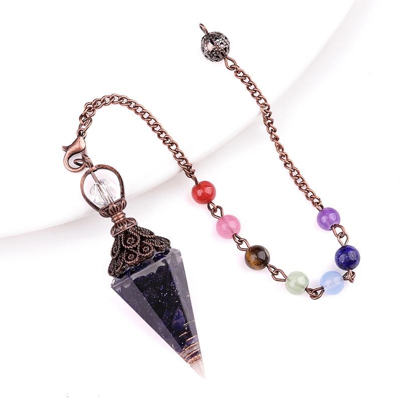 Chip Stone Resin Hexagonal Cone Antique Bronze Pendulum Pendant For Making Jewelry