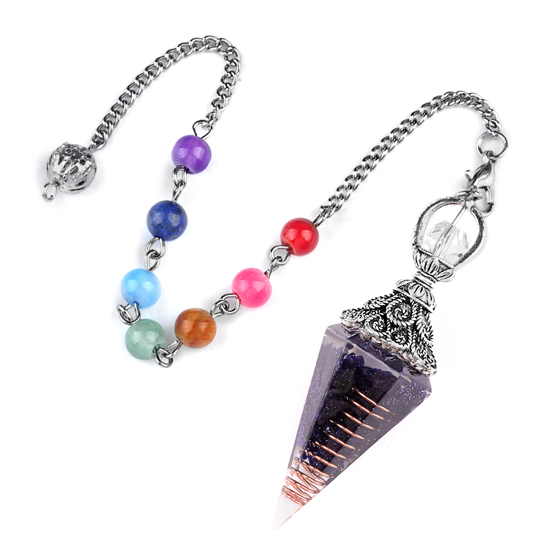 Chip Stone Resin Hexagonal Cone Antique Silver Pendulum Pendant(approx 20x40mm) for making jewelry