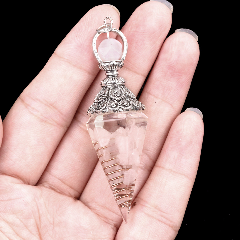 Chip Stone Resin Hexagonal Cone Antique Silver Pendulum Pendant(approx 20x40mm) for making jewelry