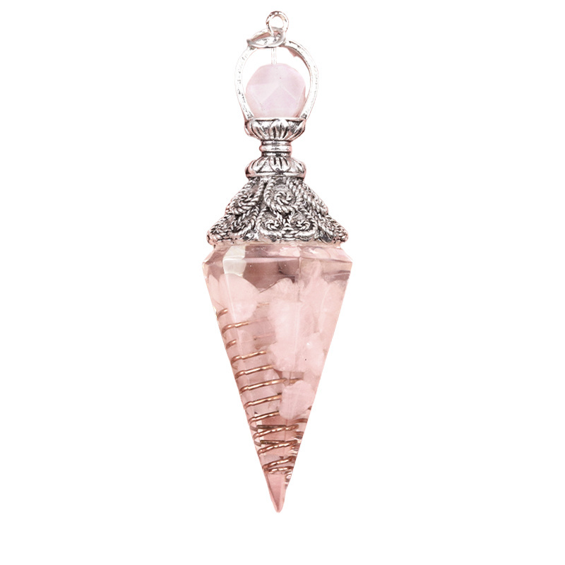 Chip Stone Resin Hexagonal Cone Antique Silver Pendulum Pendant(approx 20x40mm) for making jewelry