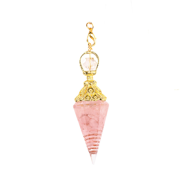 Chip Stone Resin Hexagonal Cone Gold Pendulum Pendant with Lotus Chain