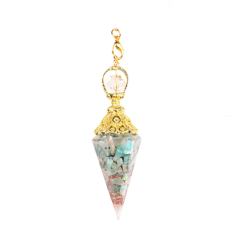 Chip Stone Resin Hexagonal Cone Gold Pendulum Pendant with Lotus Chain