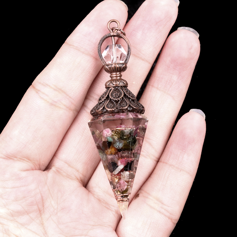 Chip Stone Resin Hexagonal Cone Antique Bronze Pendulum Pendant For Making Jewelry