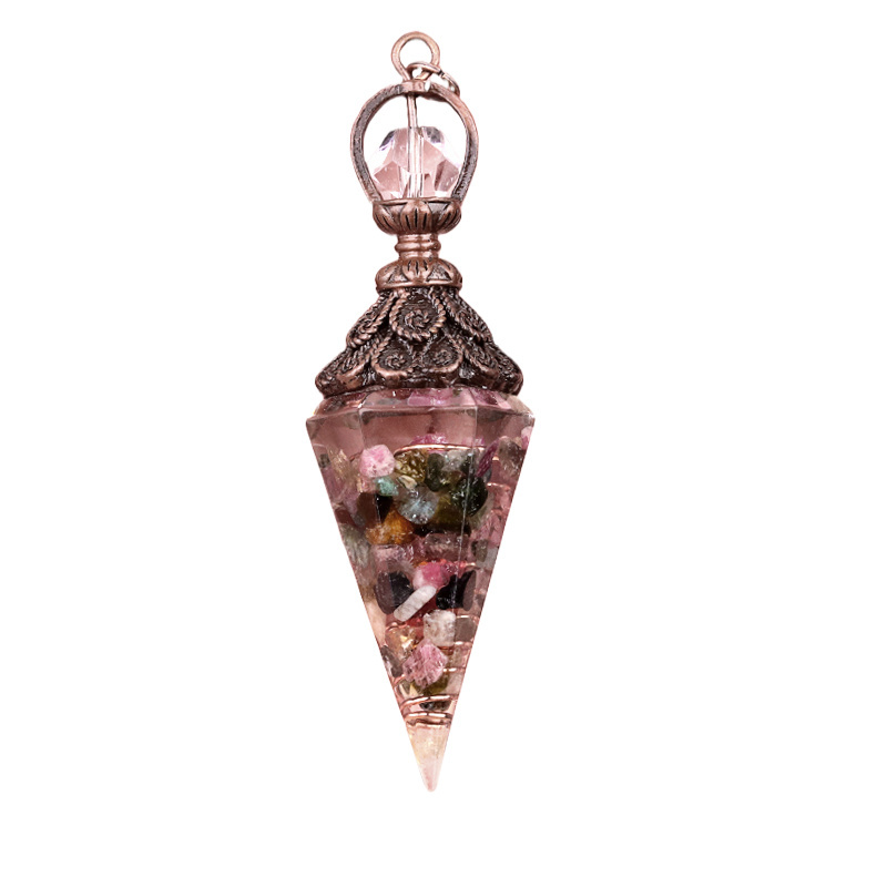 Chip Stone Resin Hexagonal Cone Antique Bronze Pendulum Pendant For Making Jewelry