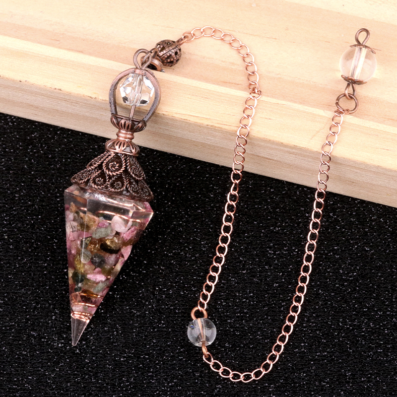 Chip Stone Resin Hexagonal Cone Antique Bronze Pendulum Pendant For Making Jewelry