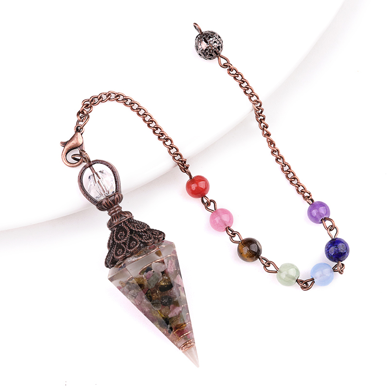 Chip Stone Resin Hexagonal Cone Antique Bronze Pendulum Pendant For Making Jewelry