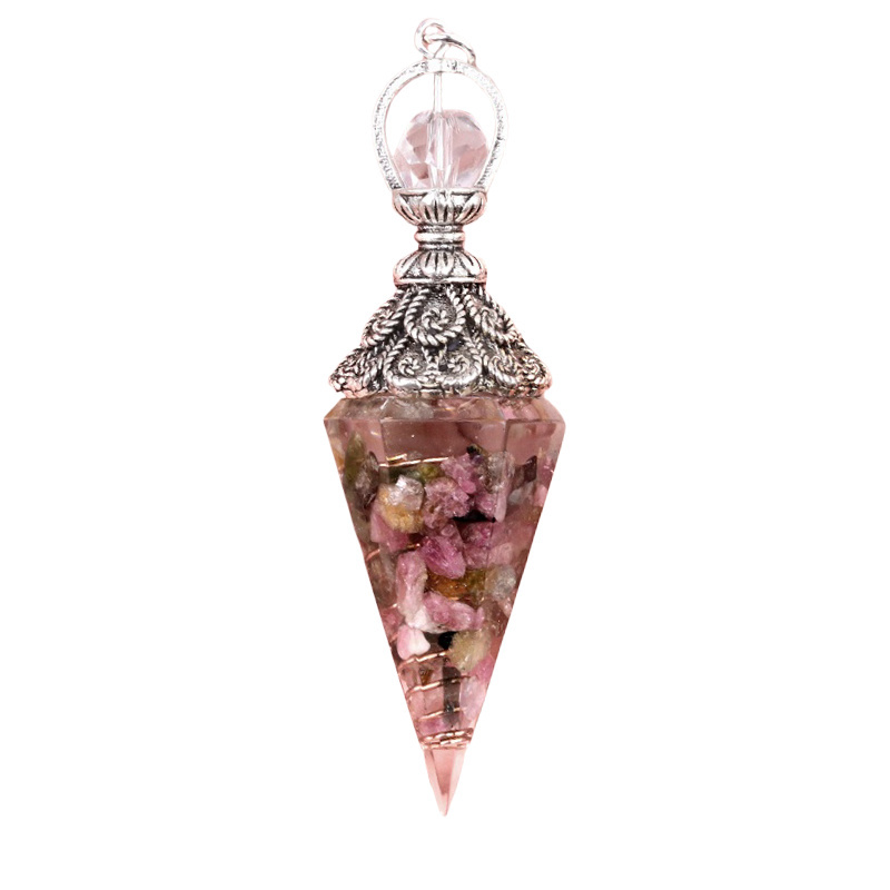 Chip Stone Resin Hexagonal Cone Antique Silver Pendulum Pendant(approx 20x40mm) for making jewelry