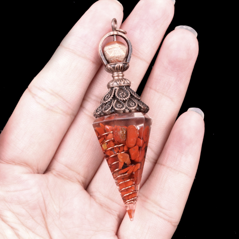 Chip Stone Resin Hexagonal Cone Antique Bronze Pendulum Pendant For Making Jewelry