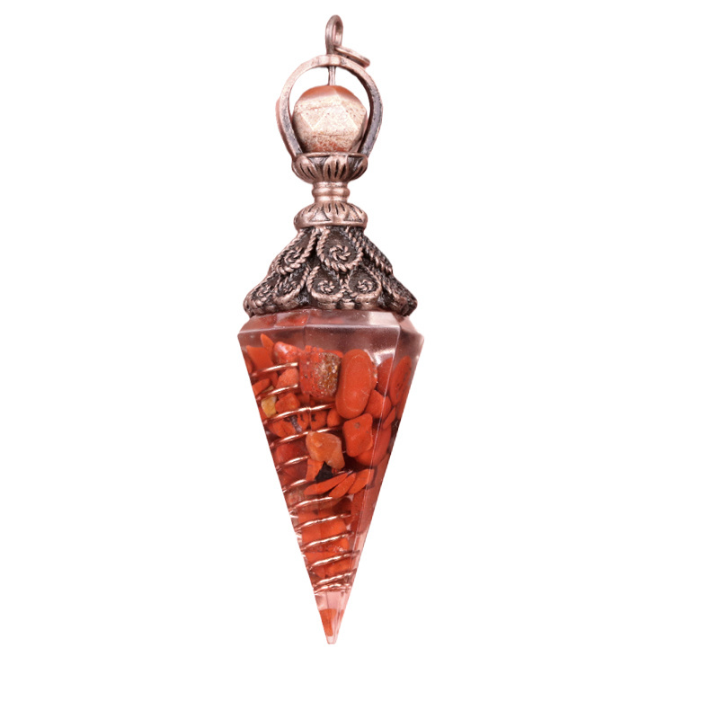 Chip Stone Resin Hexagonal Cone Antique Bronze Pendulum Pendant For Making Jewelry