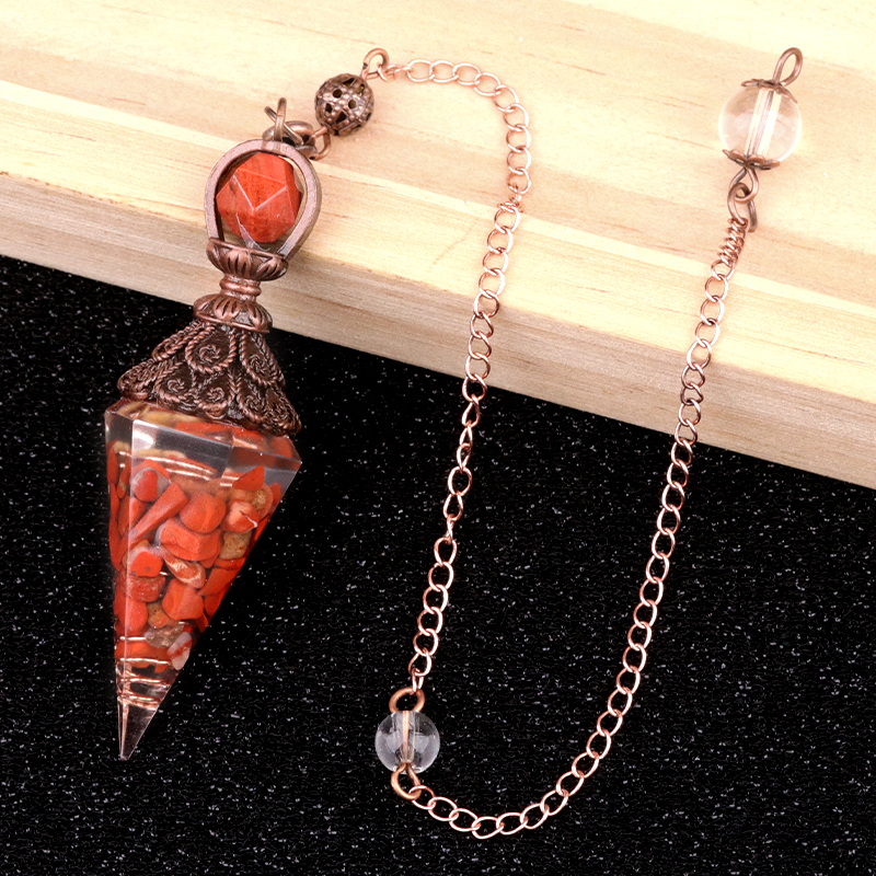 Chip Stone Resin Hexagonal Cone Antique Bronze Pendulum Pendant For Making Jewelry