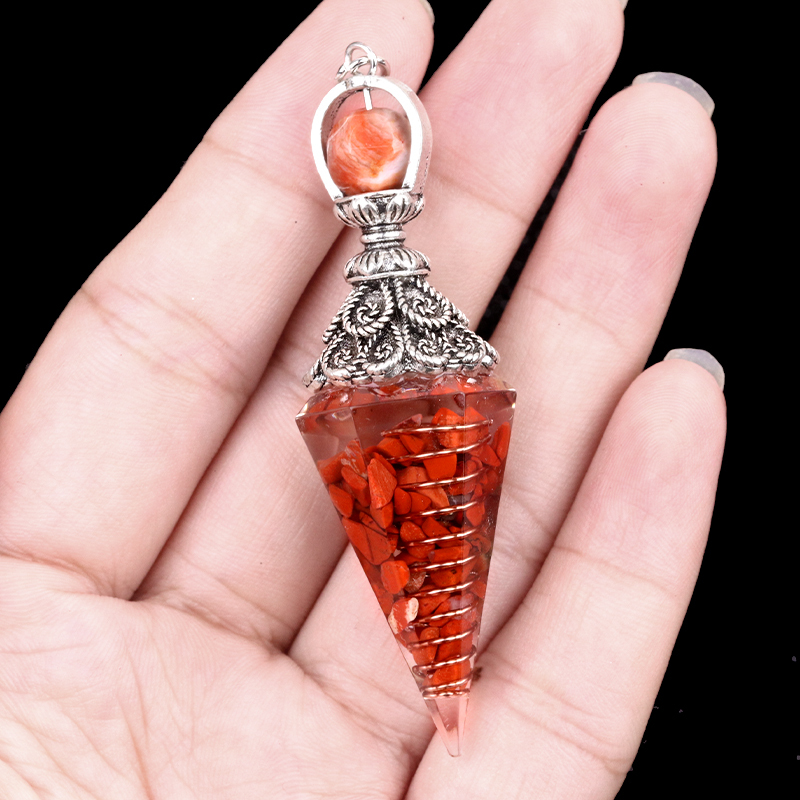 Chip Stone Resin Hexagonal Cone Antique Silver Pendulum Pendant(approx 20x40mm) for making jewelry