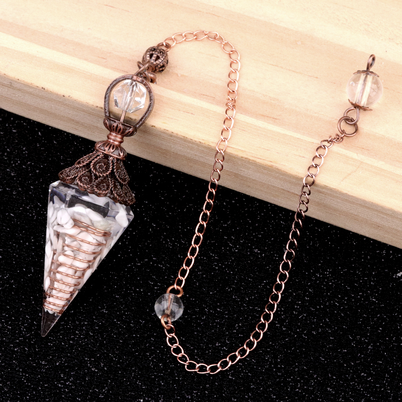 Chip Stone Resin Hexagonal Cone Antique Bronze Pendulum Pendant For Making Jewelry
