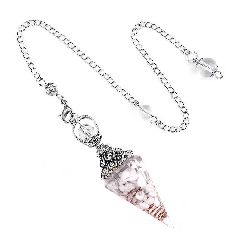 Chip Stone Resin Hexagonal Cone Antique Silver Pendulum Pendant(approx 20x40mm) for making jewelry