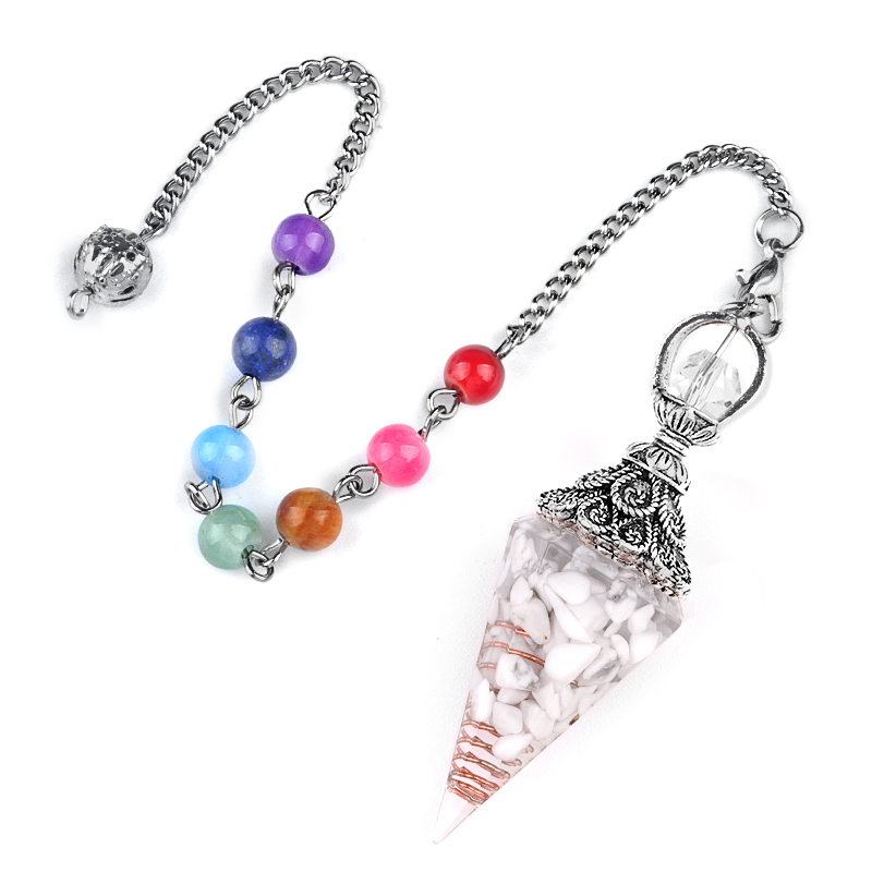 Chip Stone Resin Hexagonal Cone Antique Silver Pendulum Pendant(approx 20x40mm) for making jewelry