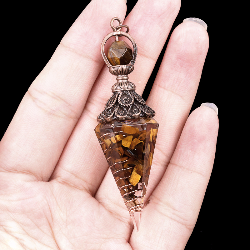 Chip Stone Resin Hexagonal Cone Antique Bronze Pendulum Pendant For Making Jewelry