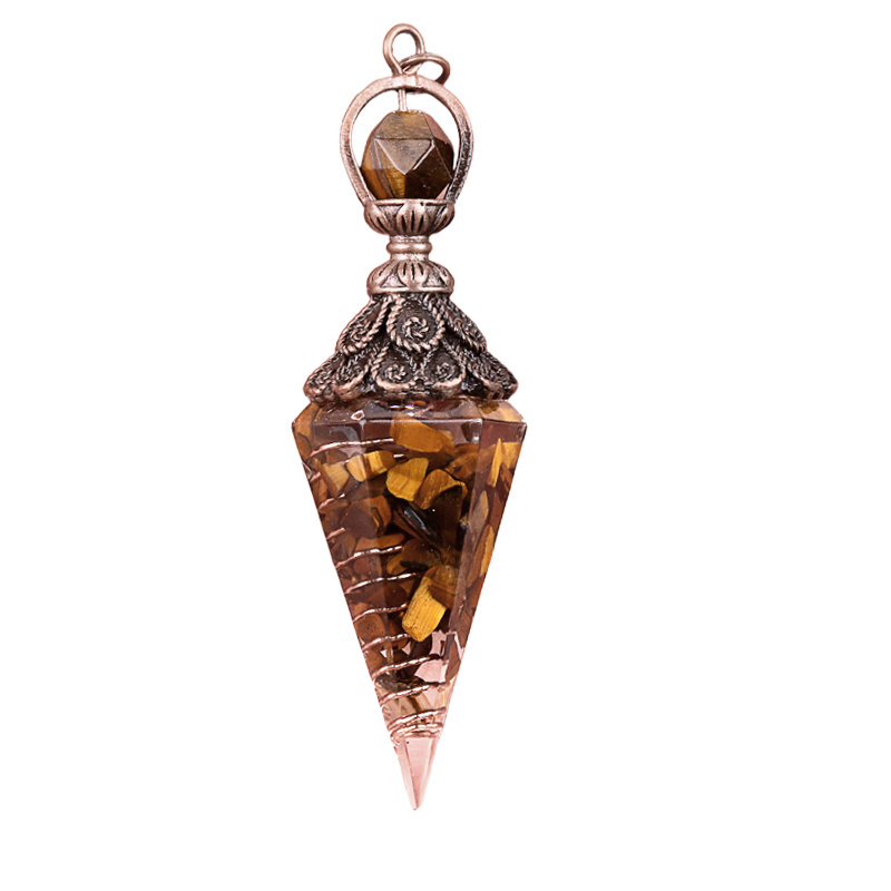 Chip Stone Resin Hexagonal Cone Antique Bronze Pendulum Pendant For Making Jewelry