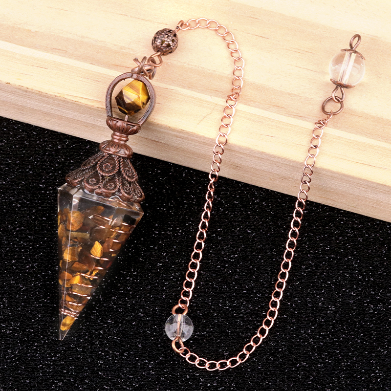 Chip Stone Resin Hexagonal Cone Antique Bronze Pendulum Pendant For Making Jewelry