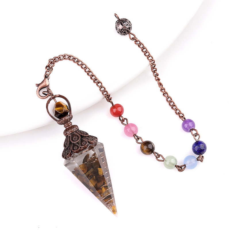 Chip Stone Resin Hexagonal Cone Antique Bronze Pendulum Pendant For Making Jewelry
