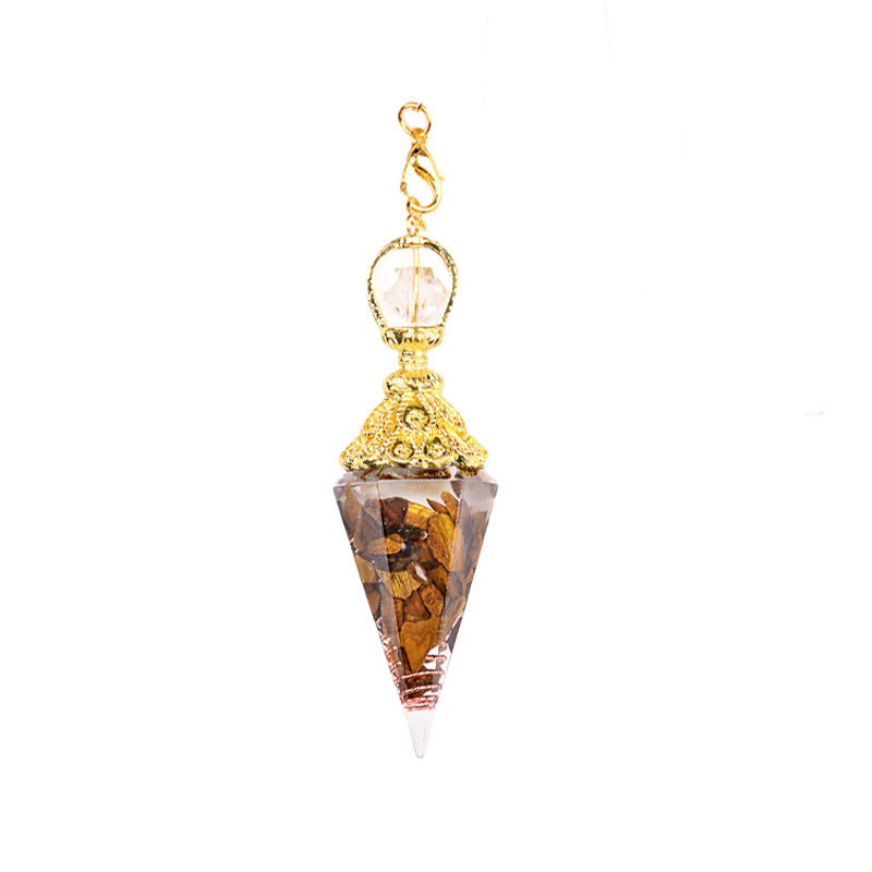 Chip Stone Resin Hexagonal Cone Gold Pendulum Pendant with Lotus Chain