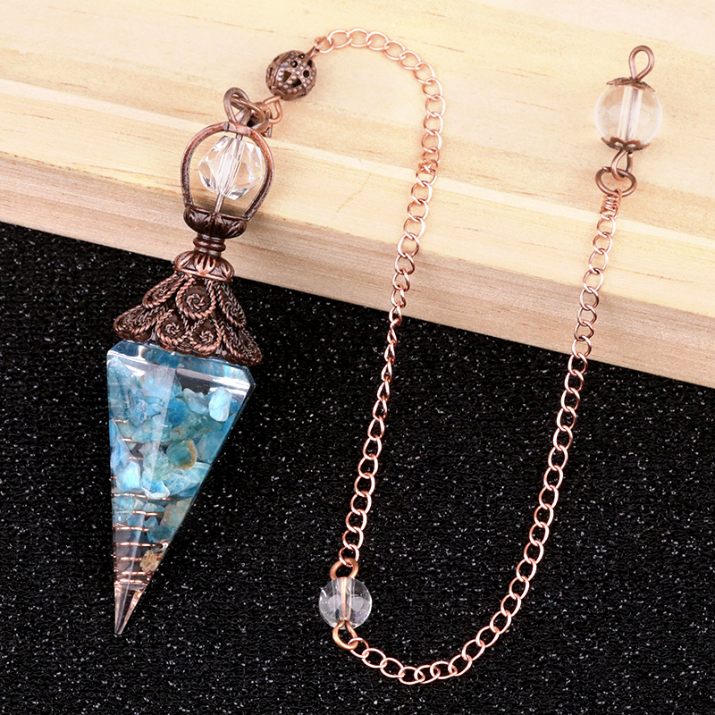 Chip Stone Resin Hexagonal Cone Antique Bronze Pendulum Pendant For Making Jewelry