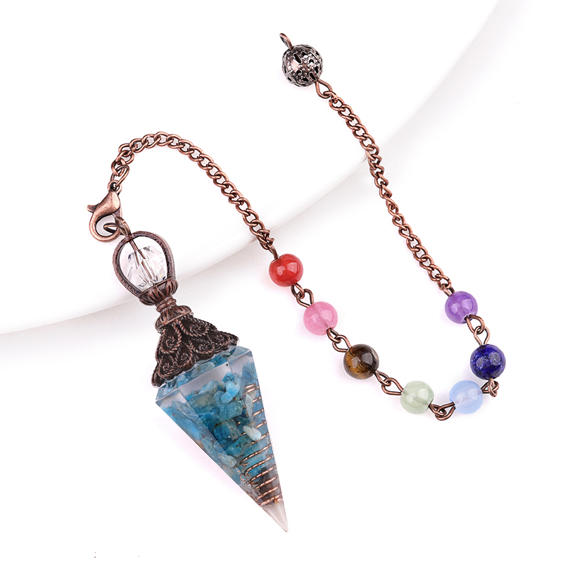 Chip Stone Resin Hexagonal Cone Antique Bronze Pendulum Pendant For Making Jewelry