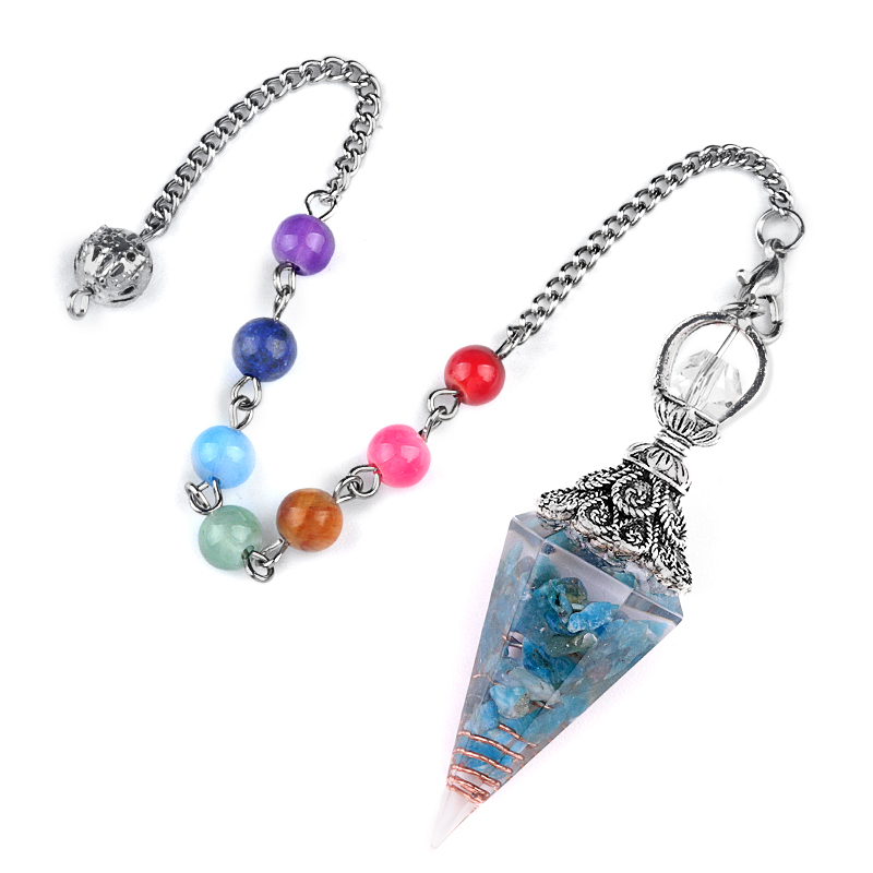 Chip Stone Resin Hexagonal Cone Antique Silver Pendulum Pendant(approx 20x40mm) for making jewelry