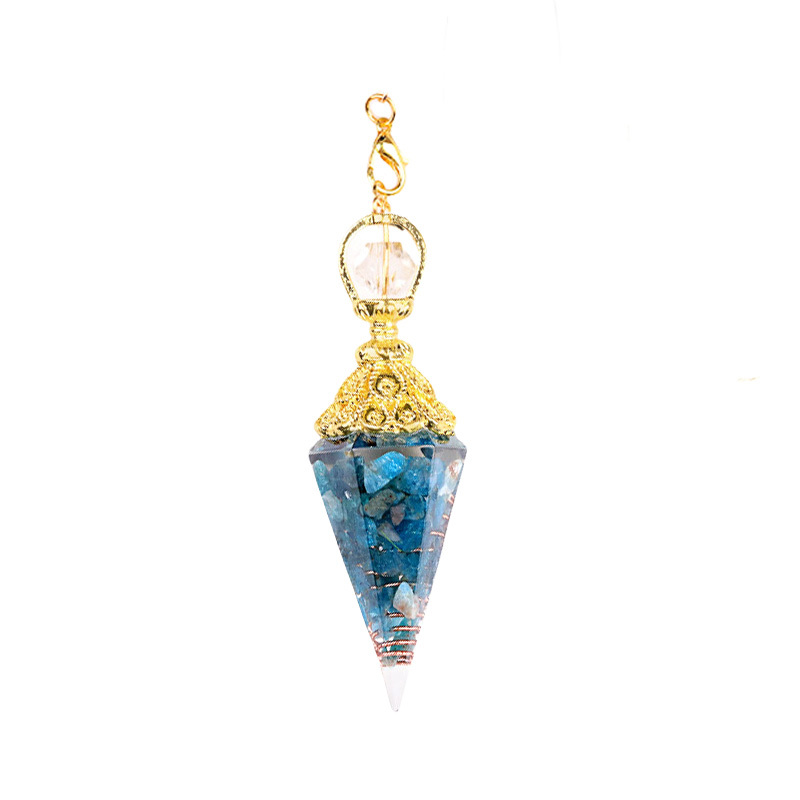 Chip Stone Resin Hexagonal Cone Gold Pendulum Pendant with Lotus Chain