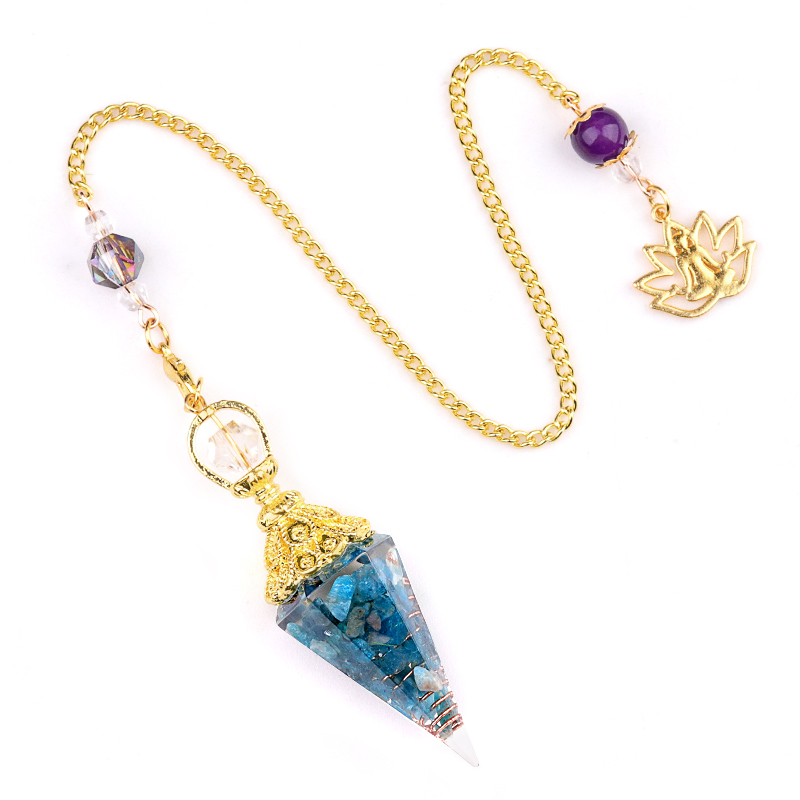 Chip Stone Resin Hexagonal Cone Gold Pendulum Pendant with Lotus Chain