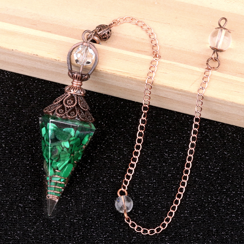 Chip Stone Resin Hexagonal Cone Antique Bronze Pendulum Pendant For Making Jewelry