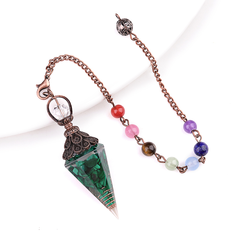 Chip Stone Resin Hexagonal Cone Antique Bronze Pendulum Pendant For Making Jewelry