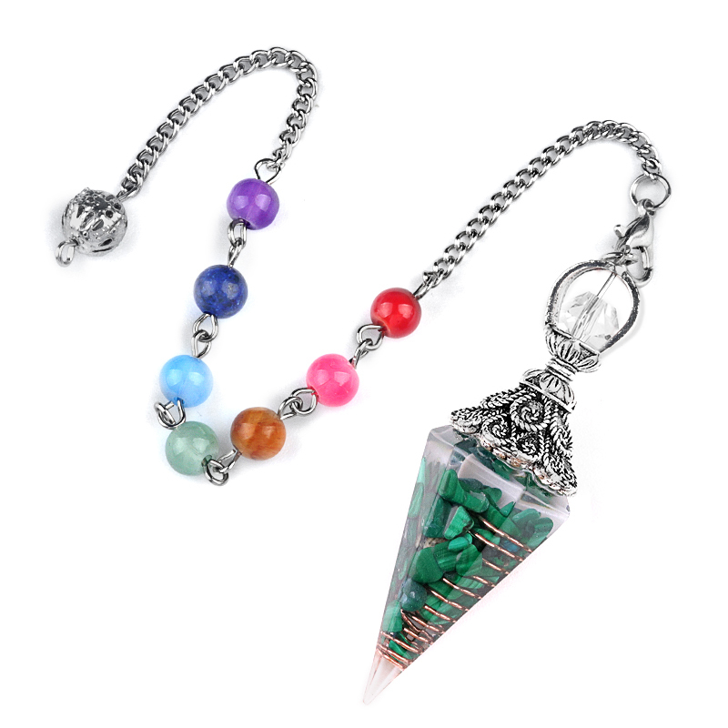 Chip Stone Resin Hexagonal Cone Antique Silver Pendulum Pendant(approx 20x40mm) for making jewelry