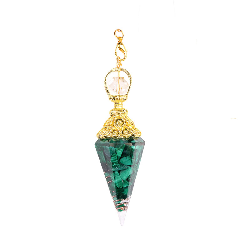 Chip Stone Resin Hexagonal Cone Gold Pendulum Pendant with Lotus Chain
