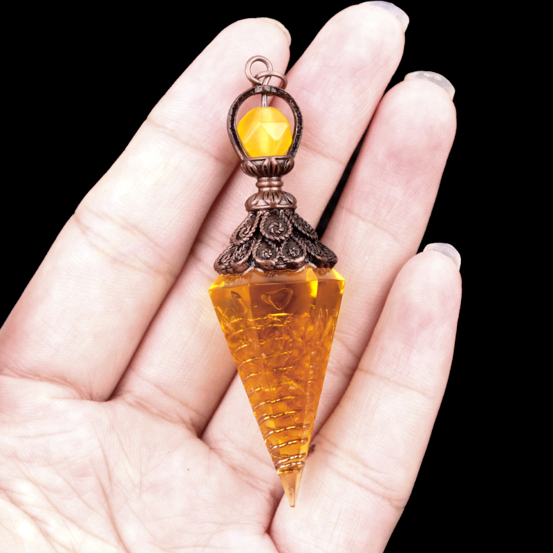 Chip Stone Resin Hexagonal Cone Antique Bronze Pendulum Pendant For Making Jewelry