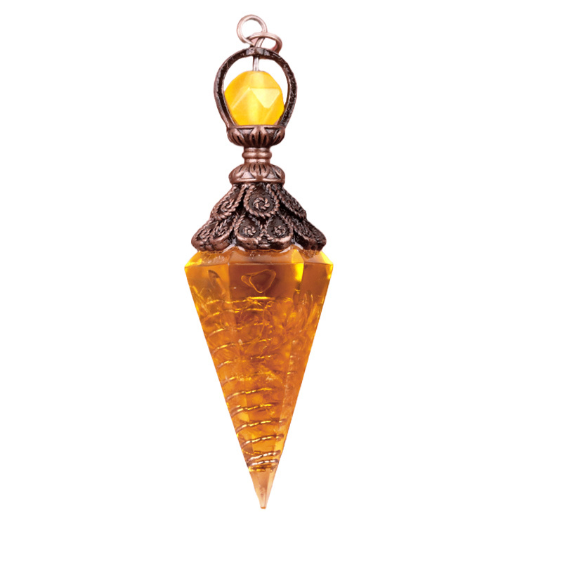 Chip Stone Resin Hexagonal Cone Antique Bronze Pendulum Pendant For Making Jewelry