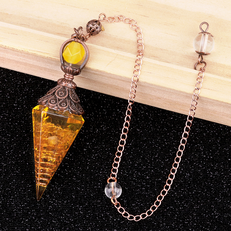 Chip Stone Resin Hexagonal Cone Antique Bronze Pendulum Pendant For Making Jewelry