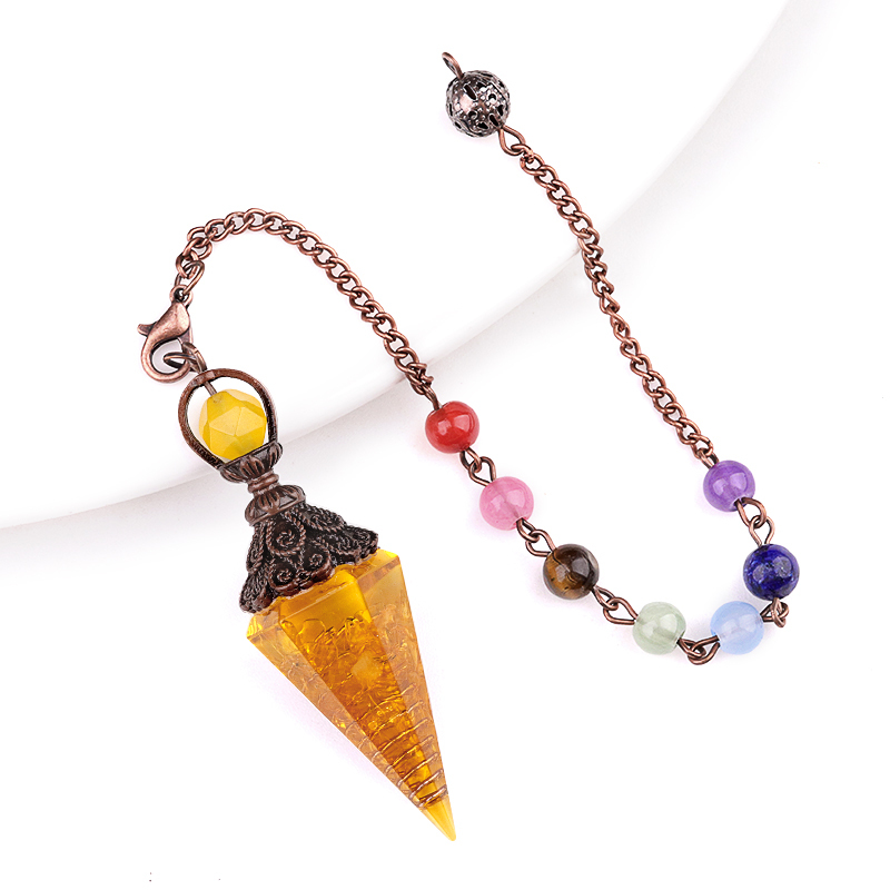 Chip Stone Resin Hexagonal Cone Antique Bronze Pendulum Pendant For Making Jewelry