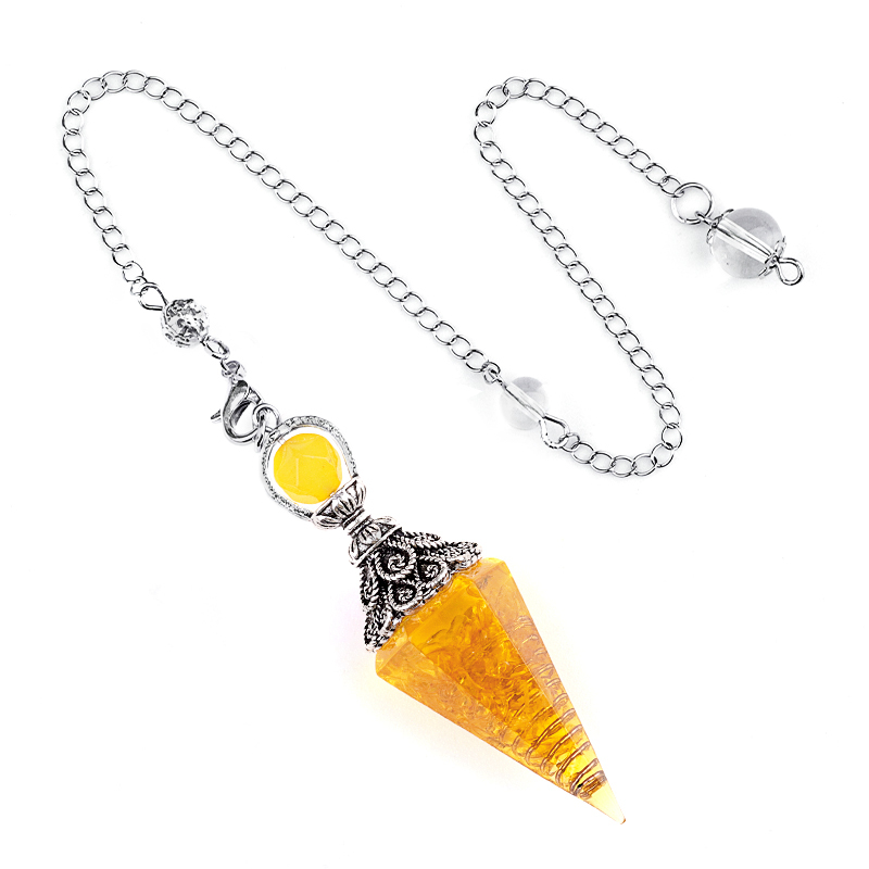 Chip Stone Resin Hexagonal Cone Antique Silver Pendulum Pendant(approx 20x40mm) for making jewelry