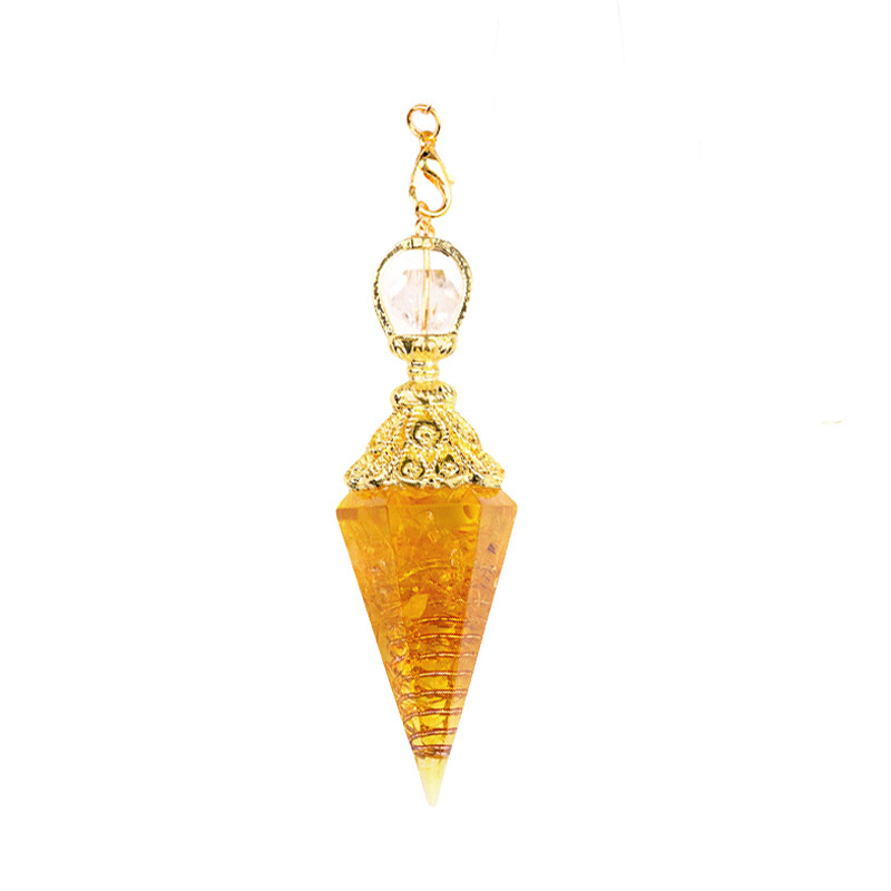 Chip Stone Resin Hexagonal Cone Gold Pendulum Pendant with Lotus Chain