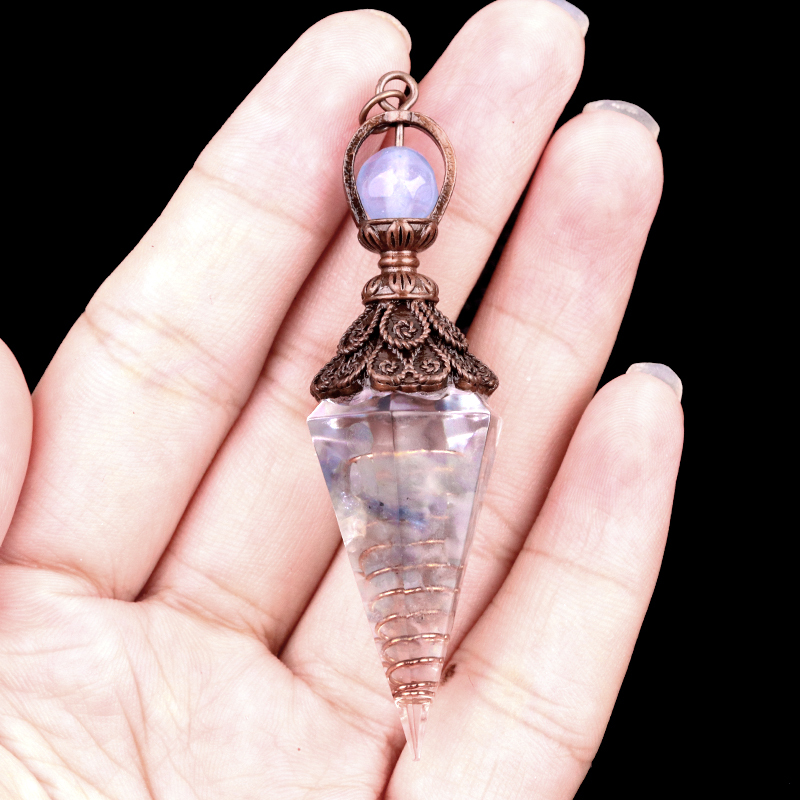 Chip Stone Resin Hexagonal Cone Antique Bronze Pendulum Pendant For Making Jewelry