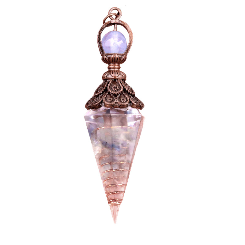 Chip Stone Resin Hexagonal Cone Antique Bronze Pendulum Pendant For Making Jewelry