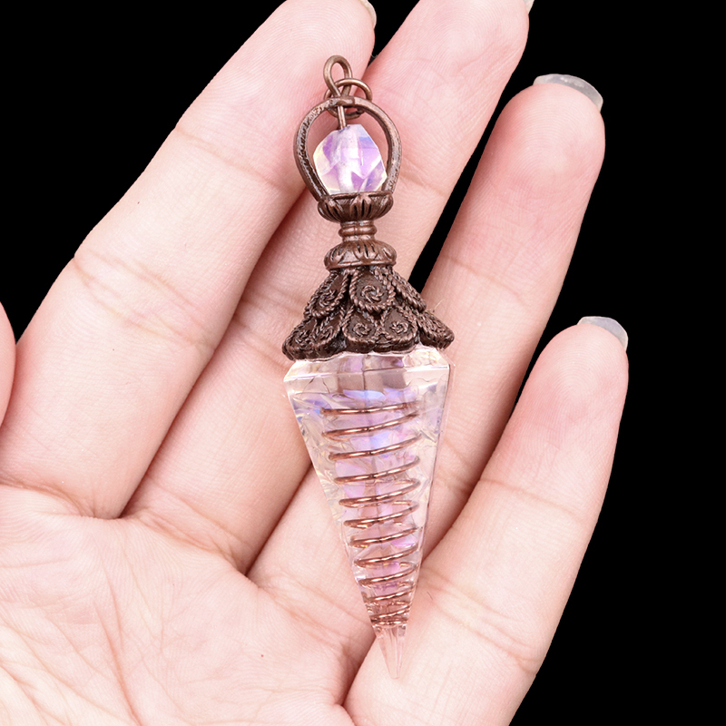 Chip Stone Resin Hexagonal Cone Antique Bronze Pendulum Pendant For Making Jewelry