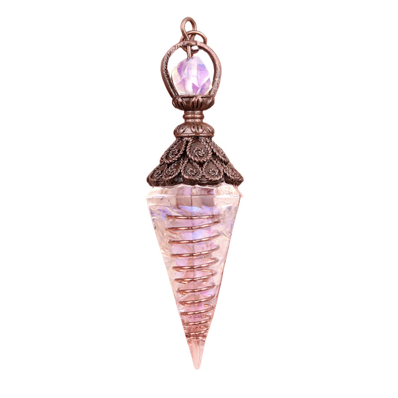Chip Stone Resin Hexagonal Cone Antique Bronze Pendulum Pendant For Making Jewelry