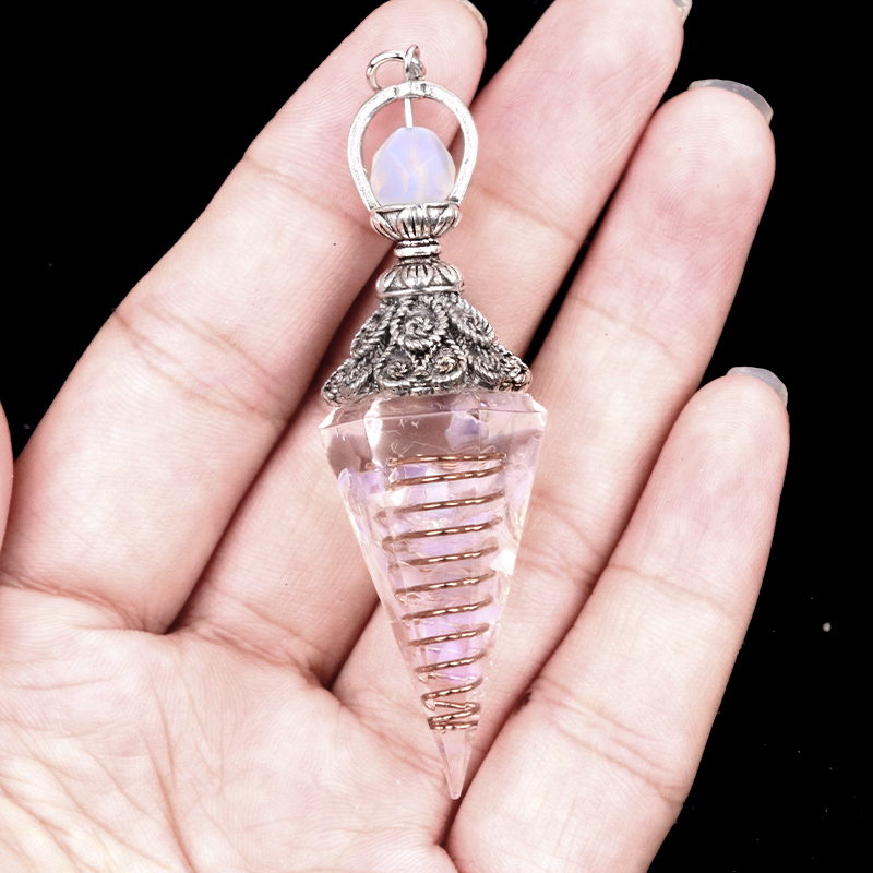 Chip Stone Resin Hexagonal Cone Antique Silver Pendulum Pendant(approx 20x40mm) for making jewelry
